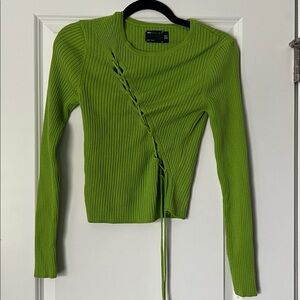 ASOS Lime Green Ribbed Lace-Up Long Sleeve Sweater
